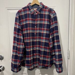 Wallace Barnes Mens‎ Shirt Large Red Plaid Low Pile Flannel Check Thick Soft
